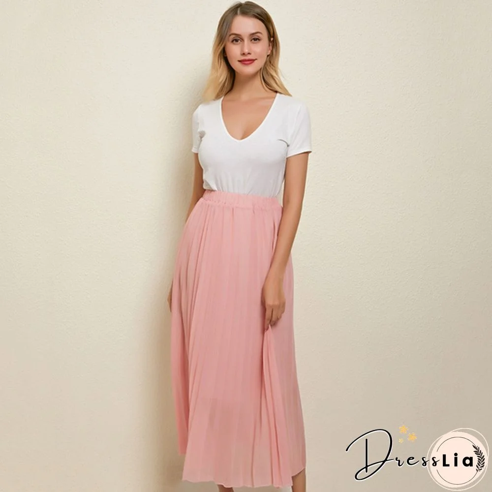 Summer New Fashion Women's Skirt One Size Multicolor Solid Pleated Skirt