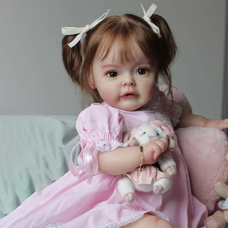 [Heartbeat💖 & Sound🔊] 17"Silicone Vinyl Lifelike Eyes Opened Cute Reborn Baby Toddler Girl Doll Named Werita Rebornartdoll® RSAW-Rebornartdoll®