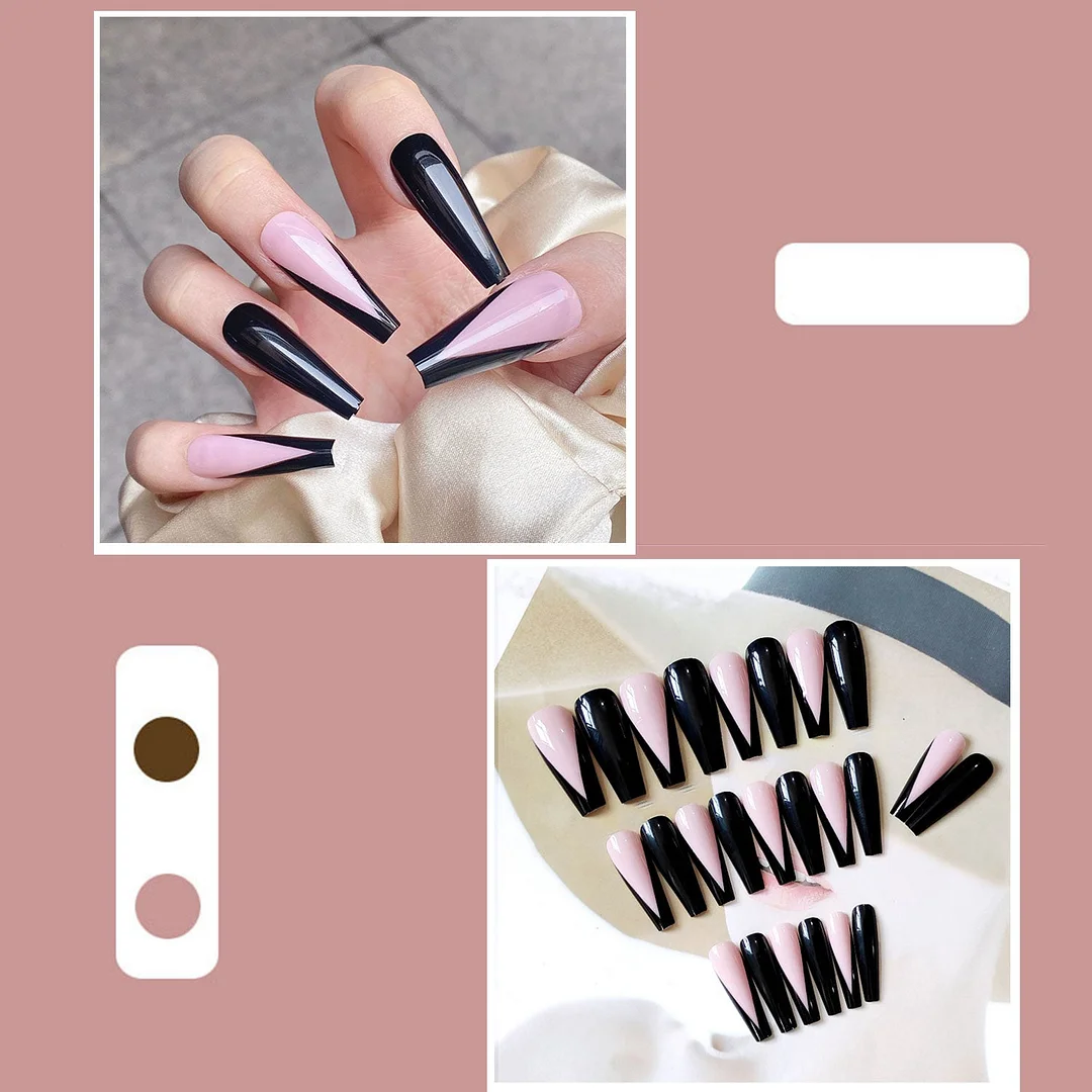 24pcs Fake nails long Frosted V-shaped French wearable false nails Detachable Full Cover with designs Coffin Ballerina Nail-Nail Inspo