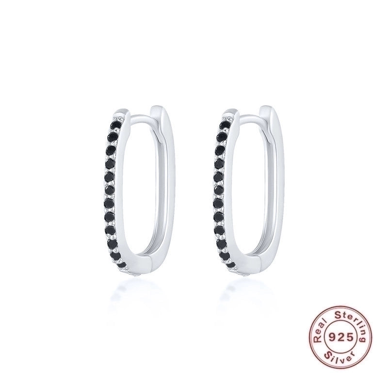 1 Pair 925 Sterling Silver Artificial Diamond U Shape Hoop Earrings