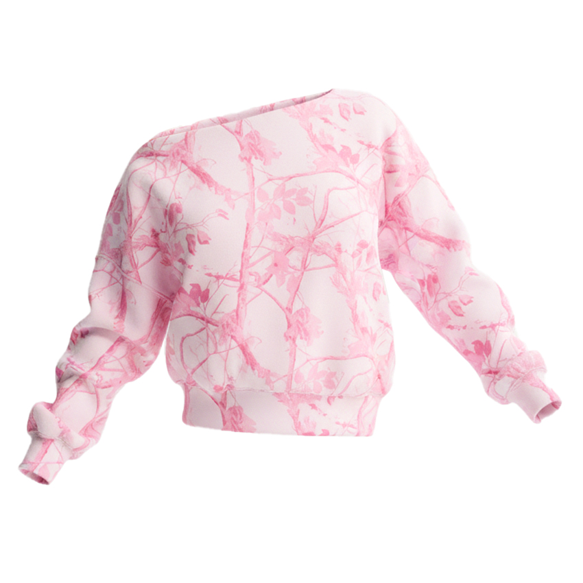 Women's Vintage Street Style Pink Camo Off-the-shoulder Sweatshirt