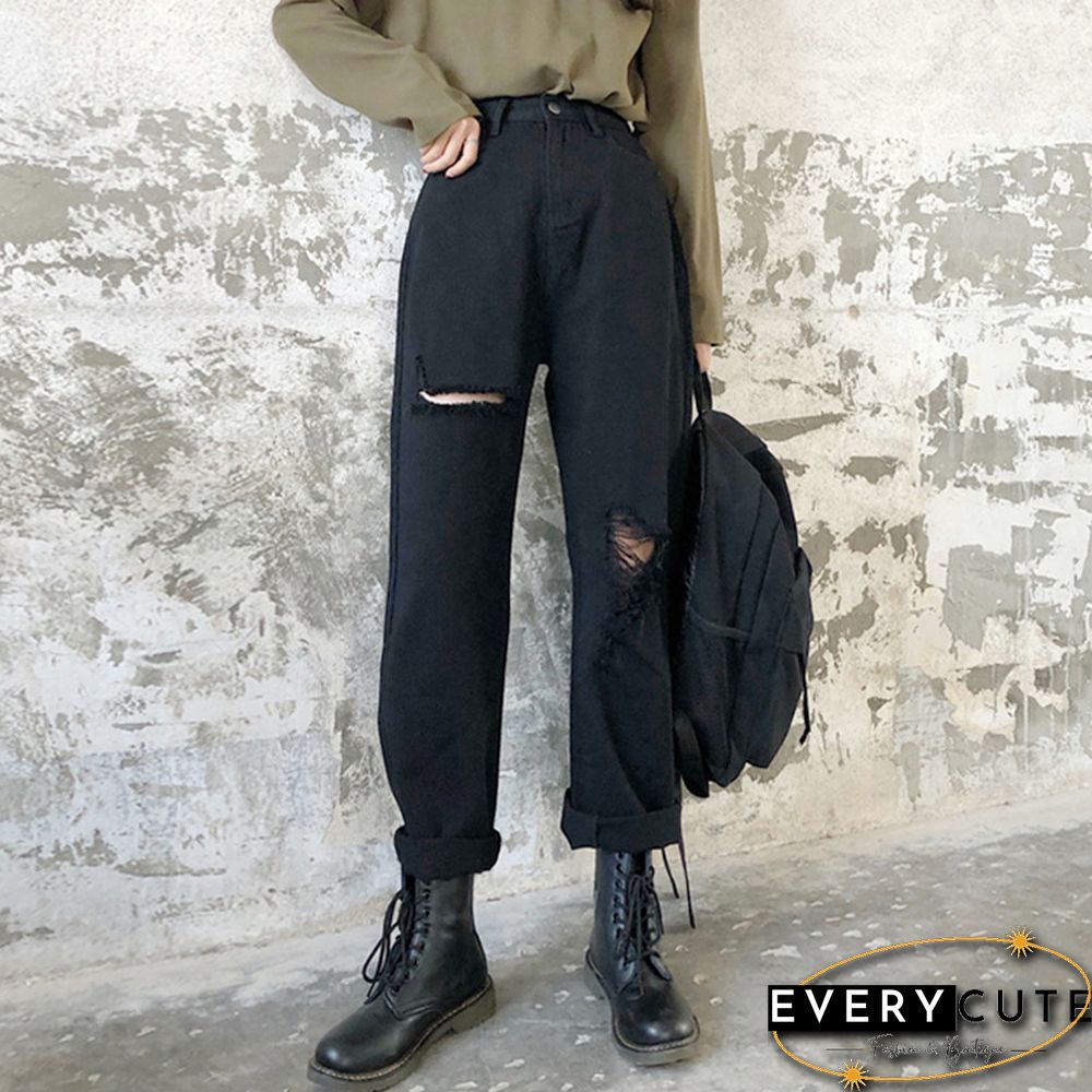 Straight-Leg Ripped Jeans