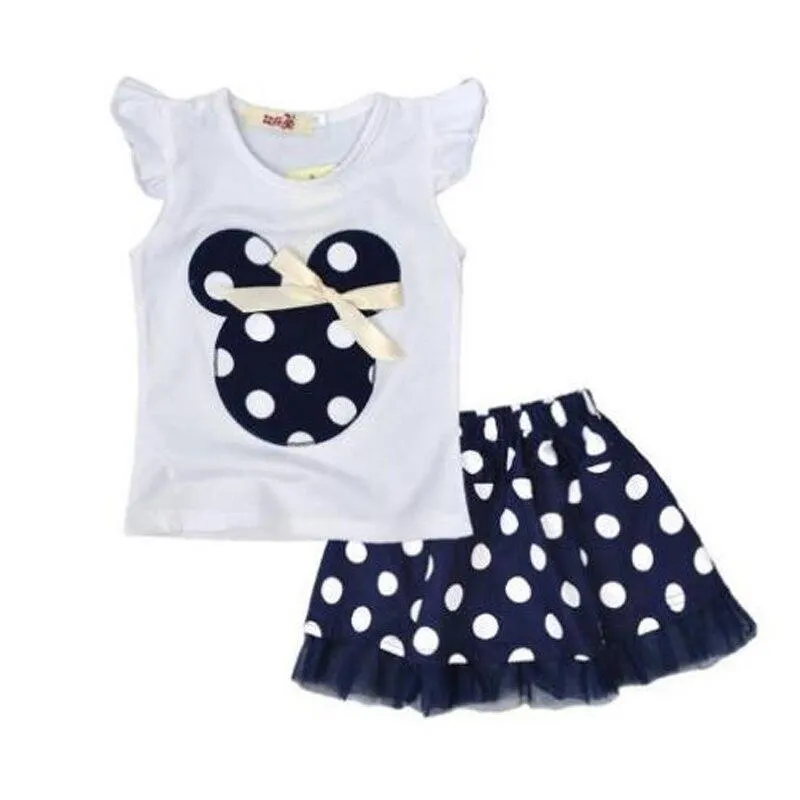 2020 Summer Children Clothing Cartoon Minnie Cotton T-shirt+ Skirts 2pcs Girls Clothing Sets Kids Summer Suit For 2-6 Years