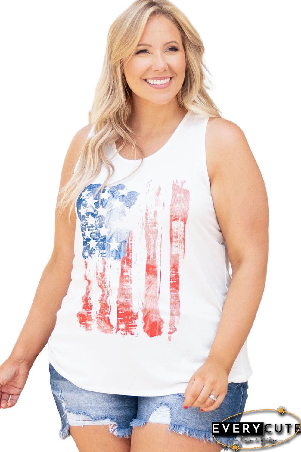 White Plus Size National Flag Print Vest