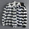 Retro Striped Washed Terry Casual Lapel Long-Sleeved Polo Shirt