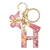 DIY Pink Tassel Ring Letter Butterfly Keychain