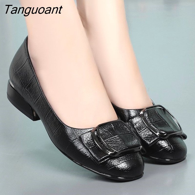 Tanguoant Leather Women Flat Shoes Woman Low Heels Office Dress Wedding Shoes High Quality Comfortable Summer Ladies Nursing Footwear