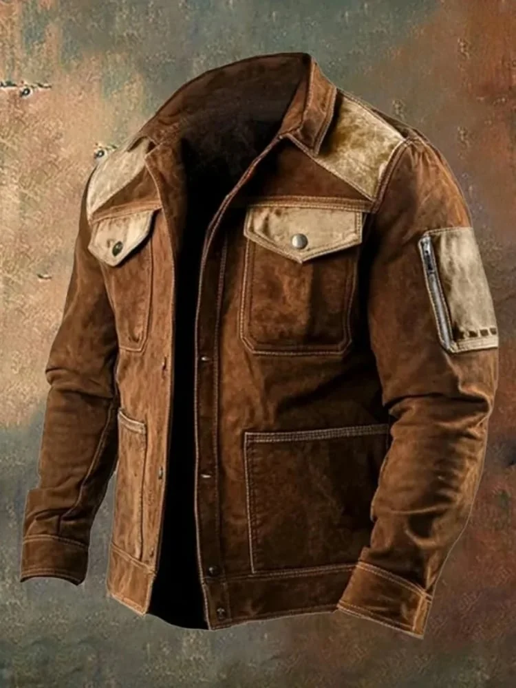 Men's Western Outdoor Vintage Multi-Pocket Jacket
