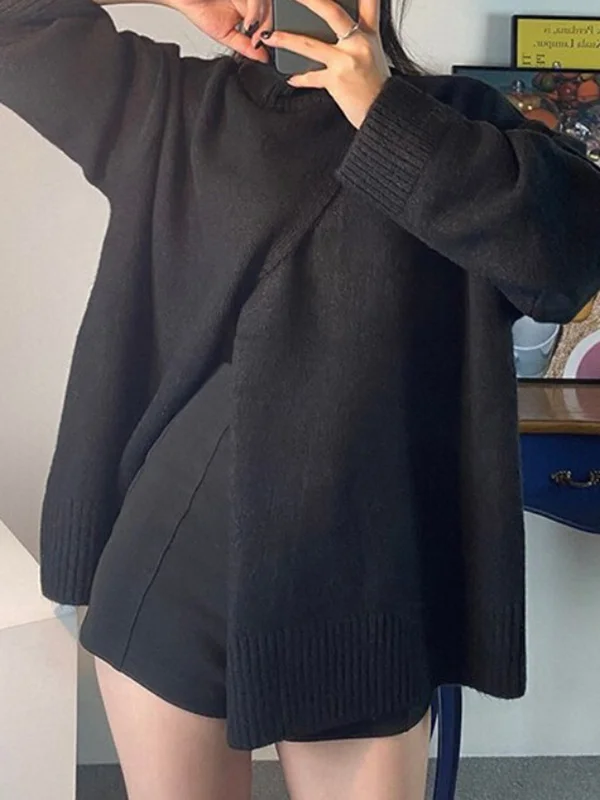 Casual Loose 3 Colors High-Neck Long Sleeve Sweater Top