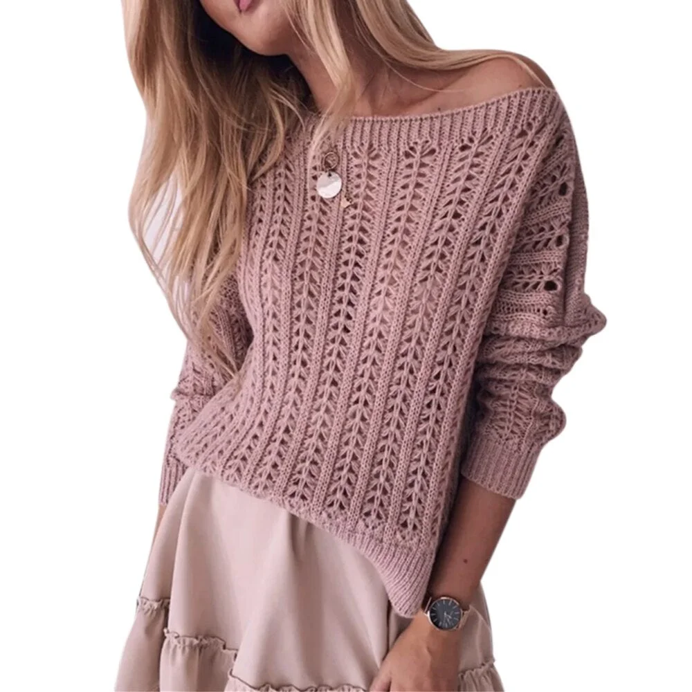 Elegant Office Lady Sweater Women Autumn Hollow Out Loose Knitwear Outwear Fashion Solid  Long Sleeve Tops Clothing Sweater