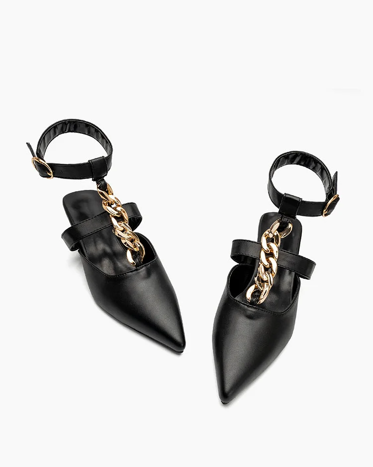 Sale  Compare Color Metallic Chain Pointed Toe Solid Kitten Heel Sandals Radinnoo.com
