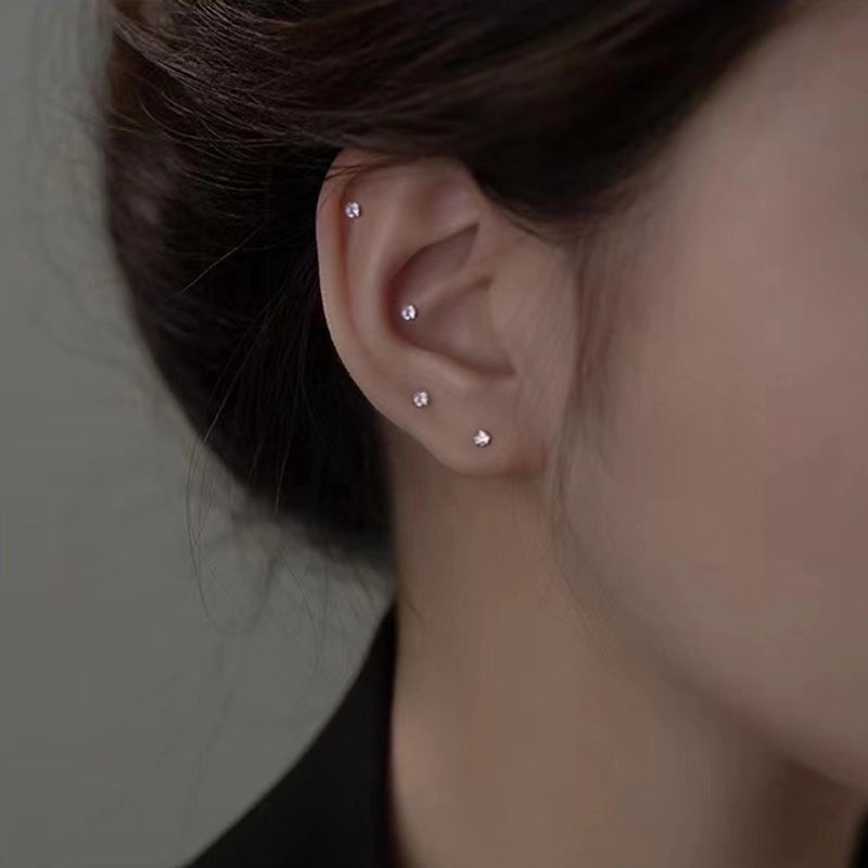 1 Pair 925 Sterling Silver Rhinestones Geometric Earrings