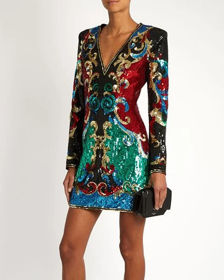 Sequined Embellished Mini Dress