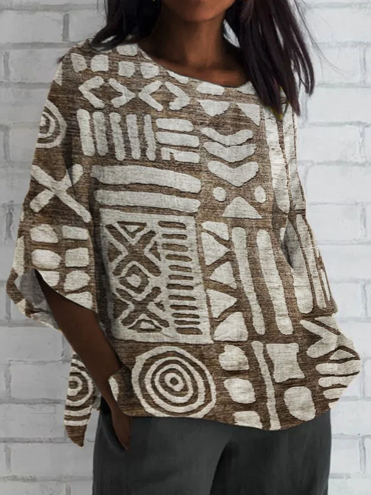 Traditional African Geometric Art Linen Blend Tunic