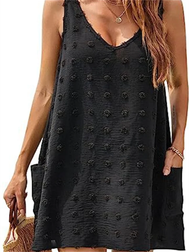 Women's Summer Small Halter Seaside Beach Cover-up V-neck Loose Undershirt Dresses-JRSEE