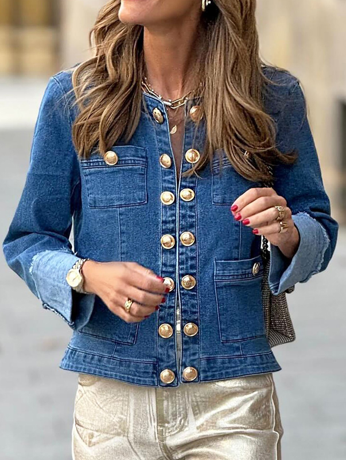 Daily Button Up Pockets Long Sleeve Denim Jacket