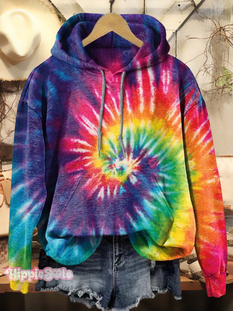 Colorful Tie Dye Hippie Art Print Casual Hoodie Sweatshirt Multicolor / S