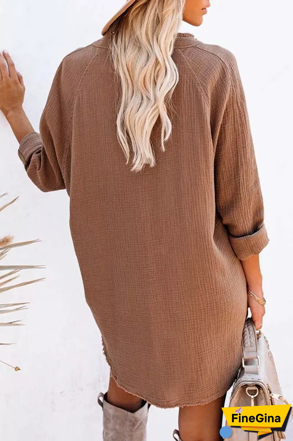 Button Pockets Shirt Mini Dress