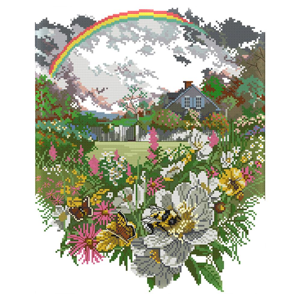 

Rainbow Flower After Rain - 14CT Stamped Cross Stitch - 33*40cm, 501 Original