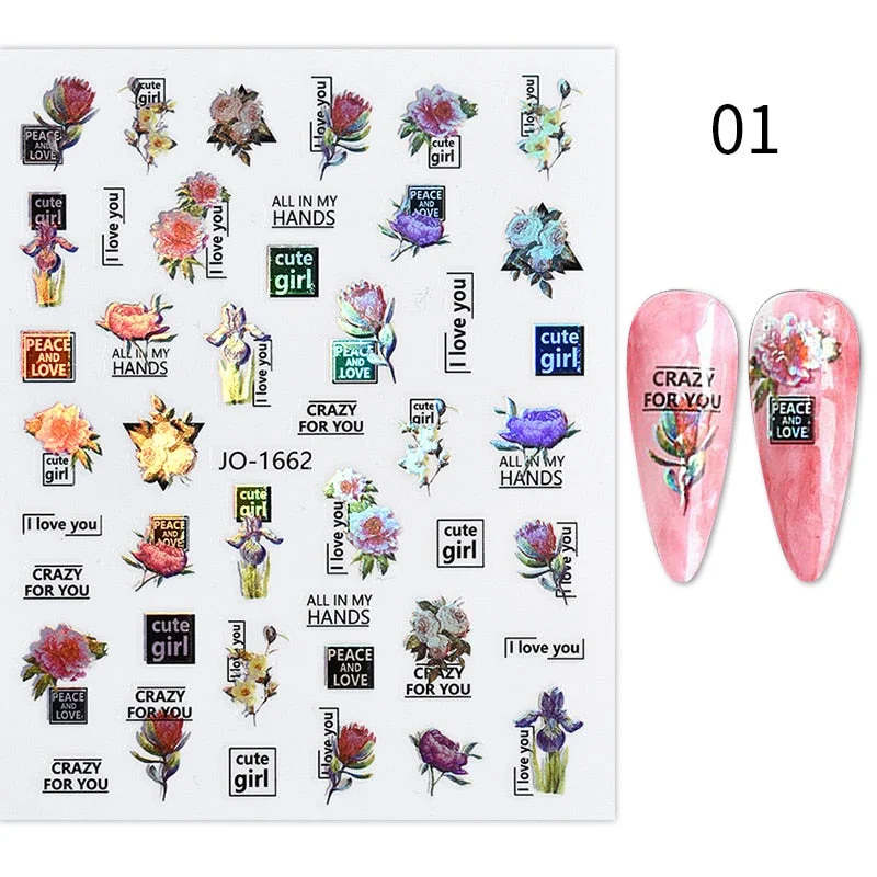 1PC Spring Green Palm Flowers Leaves 3D Nail Stickers Self-Adhesive Slider Nail Art Decorations Geometry Leaf Decals Manicure-Nail Inspo