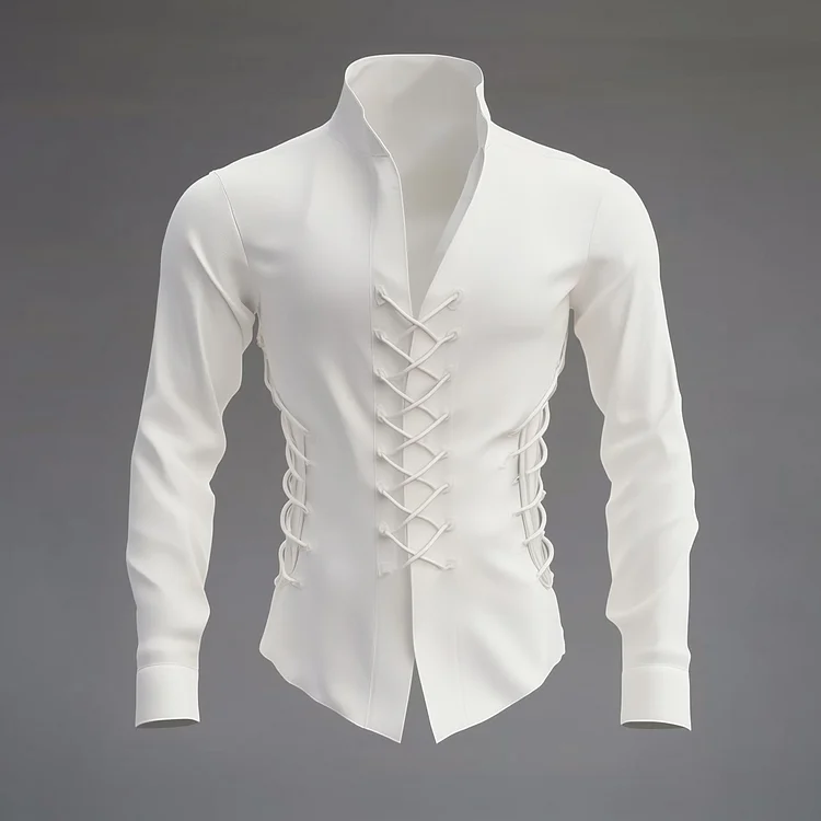 Okaywear Solid Stand Collar Long Sleeve Strappy Shirt 
