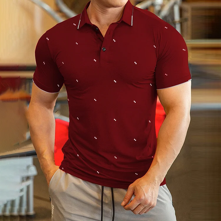 BrosWear Men's Geographic Printing Short Sleeve Polo Shirt