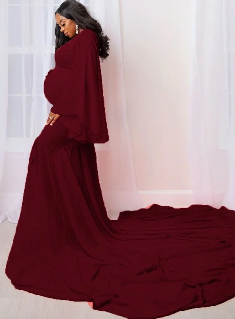 Spring Elegant Puffed Long Sleeve Maternity Long Dress