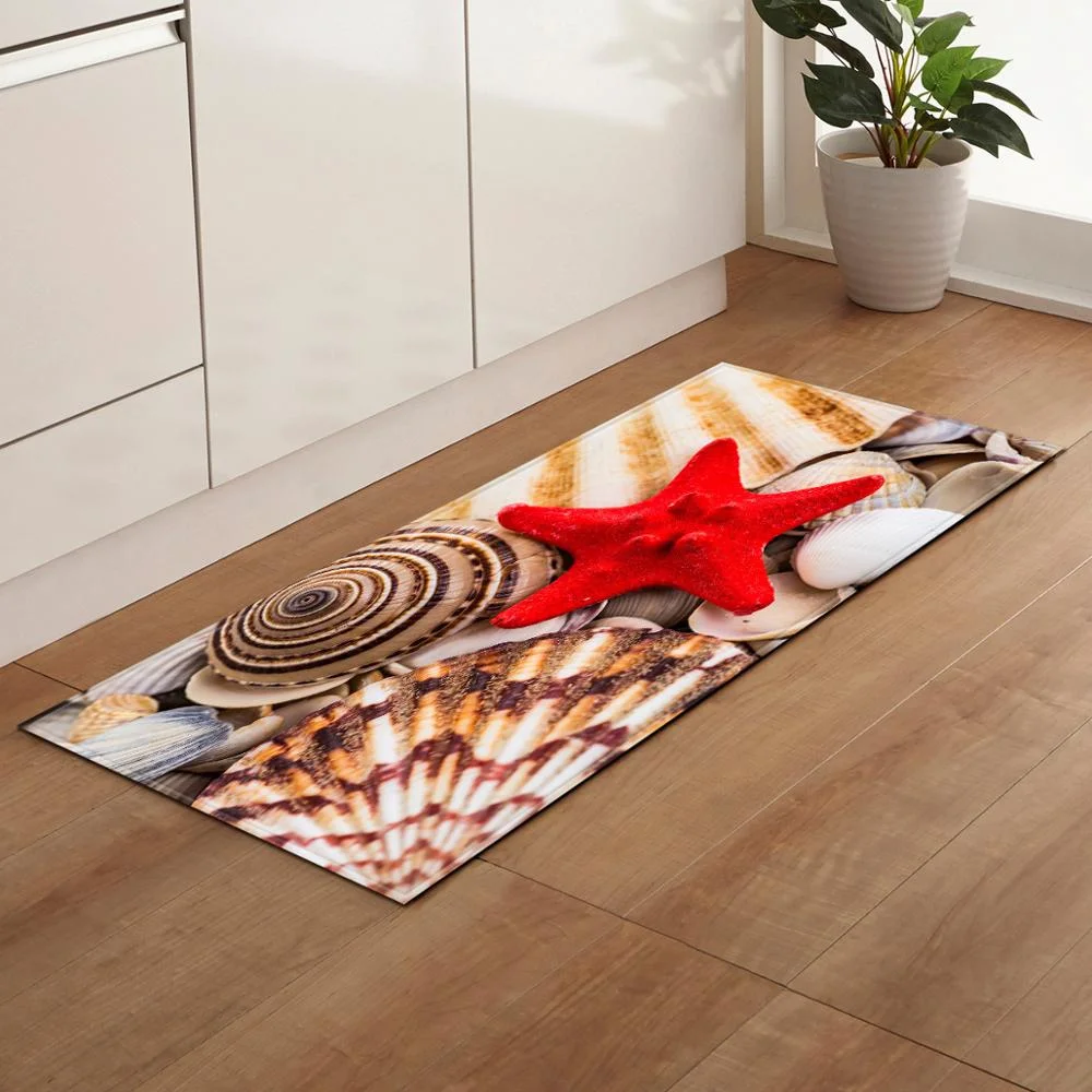 Flannel 3D Beach Print Kitchen Mat Entrance Door Mat Living Room Corridor Carpet Non-slip Bath Mats Tatami Mats Bedroom Bed Mats