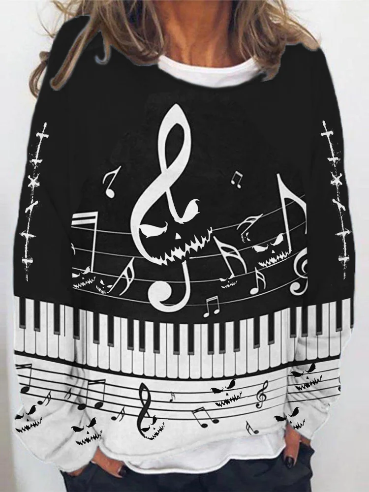 Halloween Skull Face Music Piano Key Art Print Sweatshirt