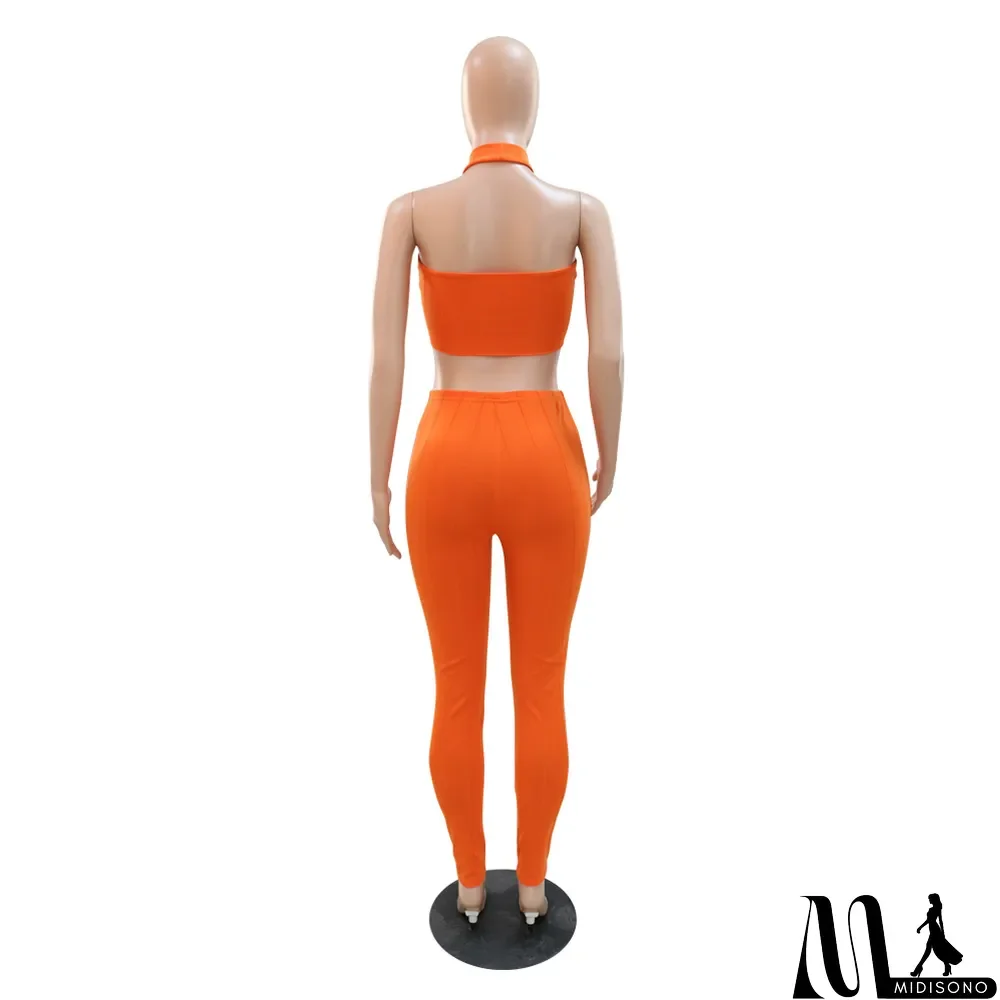 MidiSono - Halter Neck Top Slim Pants Casual Two-piece Set