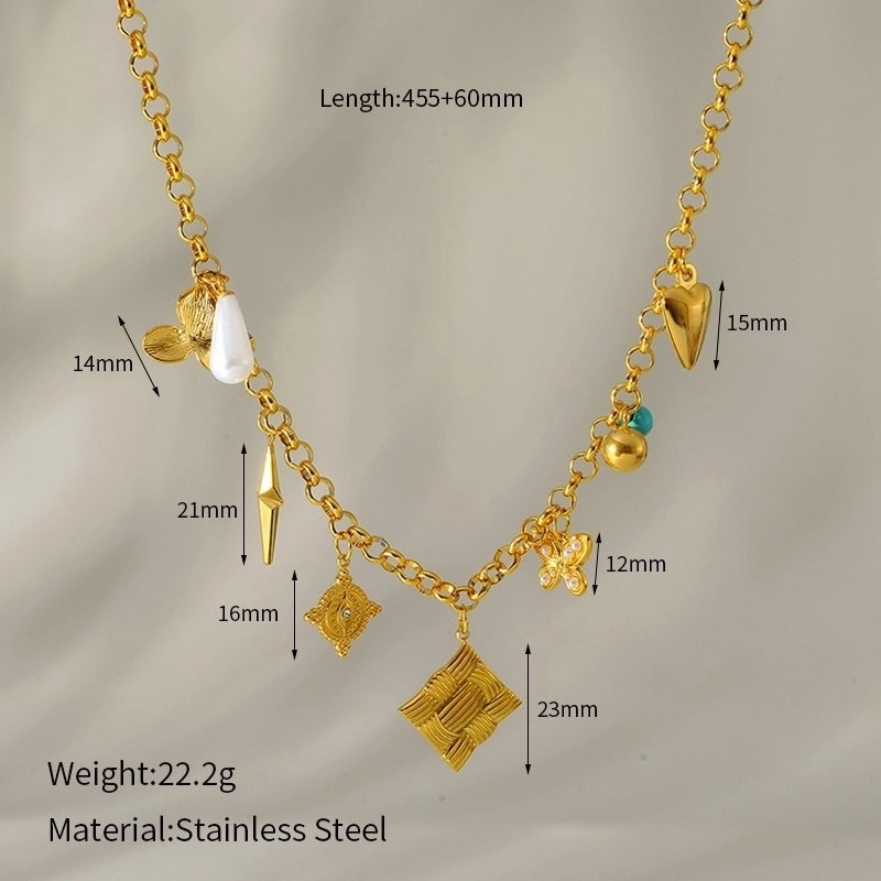 Elegant Classic Style Animal Star Heart Shape 304 Stainless Steel Pearl Beaded Inlay Multi Charms Necklace