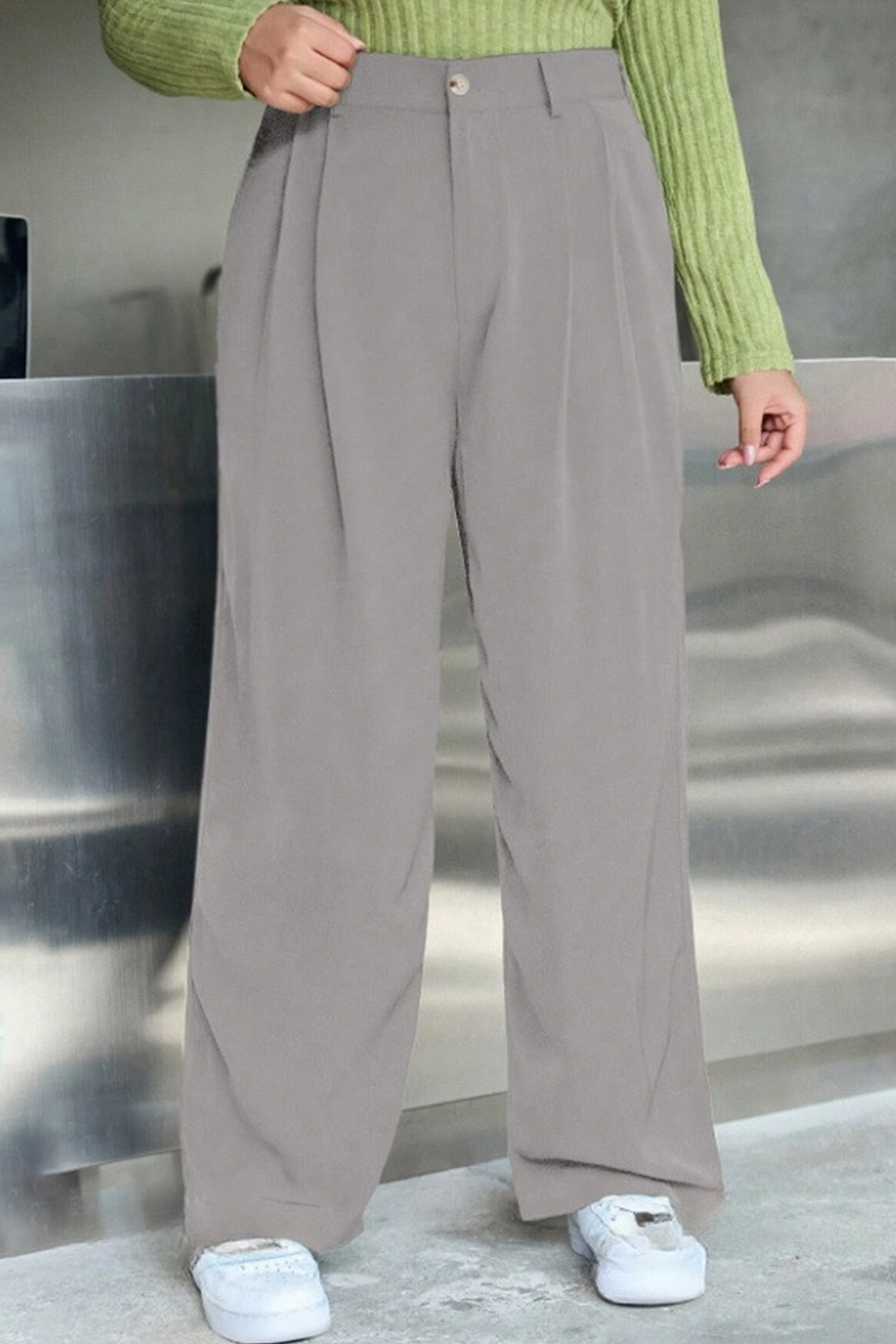 Plus Size Everyday Black High Rise Straight Leg Pleated Pants 2024 - Flycurvy 