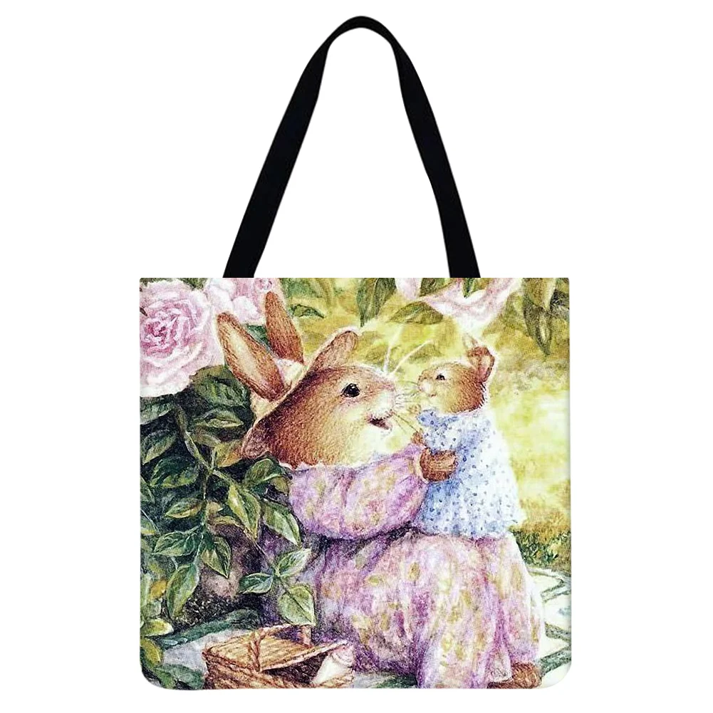 Linen Tote Bag - Cartoon Rabbit