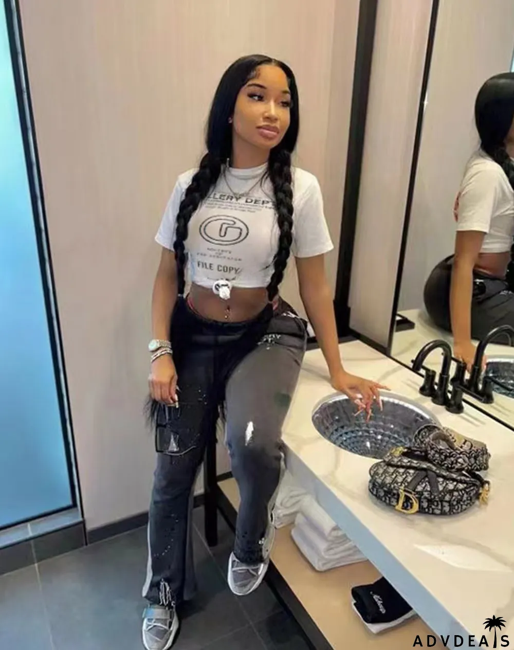 Summer Letter Slogan Logo Printing Women Round Neck Short-Sleeved T-Shirt High Street Loose Crop Top