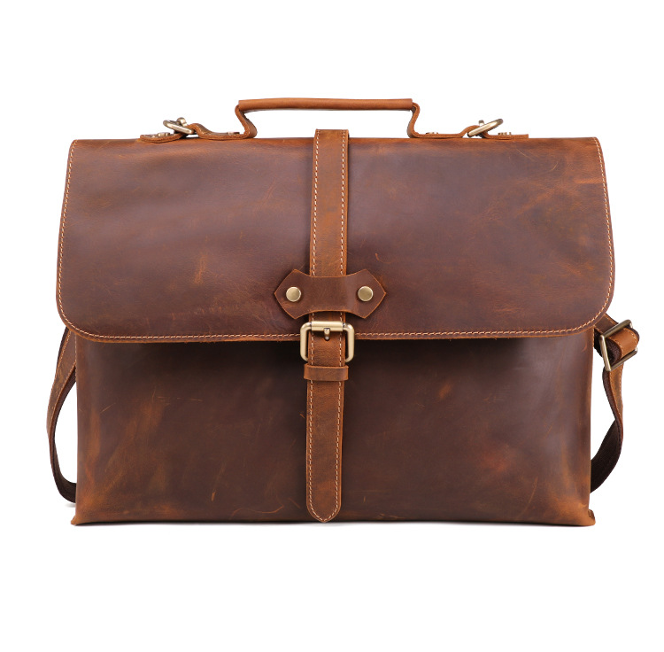 Rustic distressed leather crossbody bag , slim leather computer laptop bag for men , brown leather shoulder messenger bag