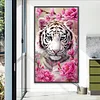 Wei&szlig;er Tiger und Blumen - Rundbohrer Diamantmalerei - 40*70cm (gro&szlig;e Gr&ouml;&szlig;e)