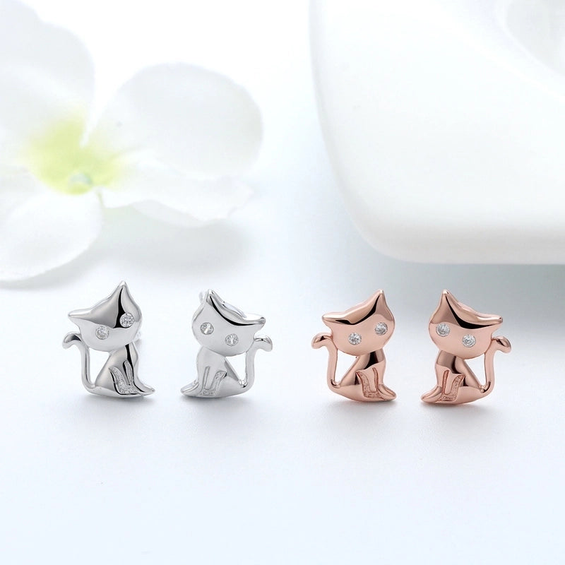 1 Pair 925 Sterling Silver Zircon Cat Ear Studs