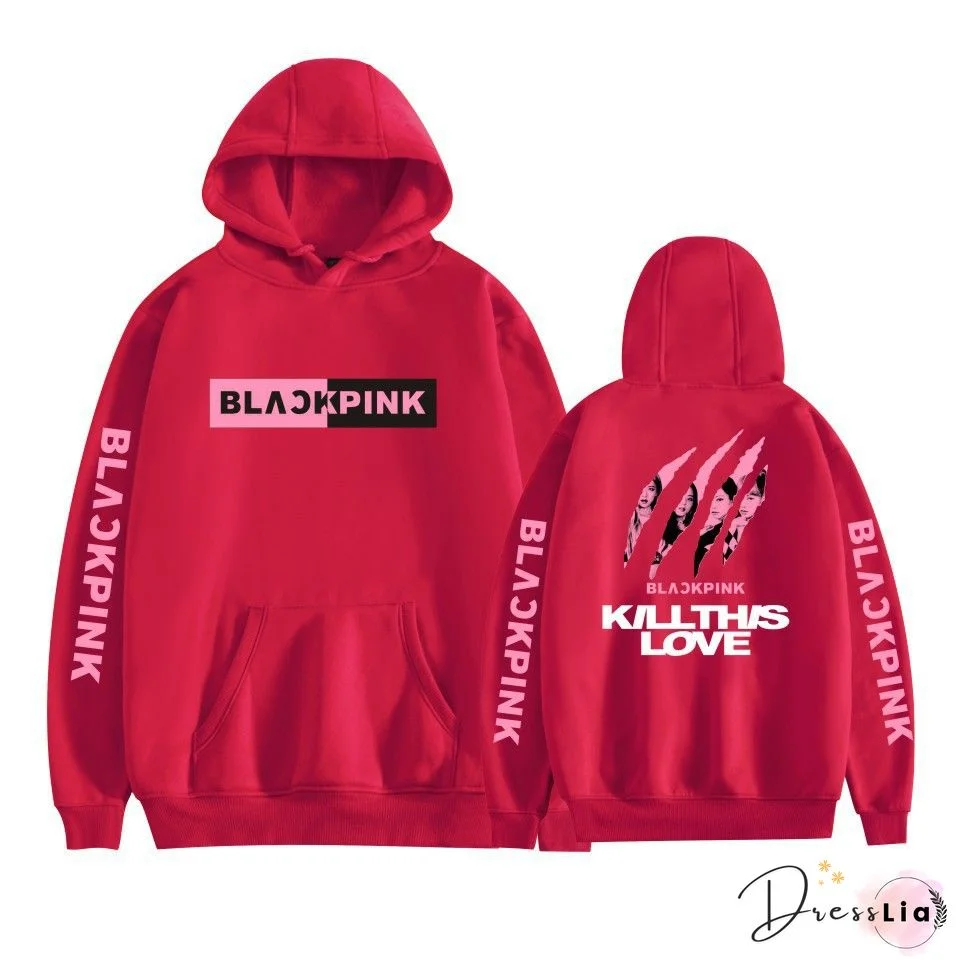 Kpop Blackpink Printed Hoodies Women Casual Personality Hooded Pullover Fashion Outdoor Long Sleeve Sweatshirts