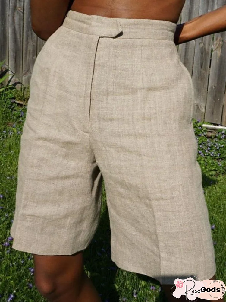 Women's Plus Size Casual Pockets Shorts Cotton Linen Shorts