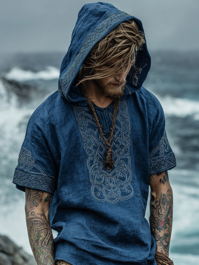 Men's Viking Inspired Rune Celtic Knot Short Sleeve Hoodie / Rvogue / Rvogue