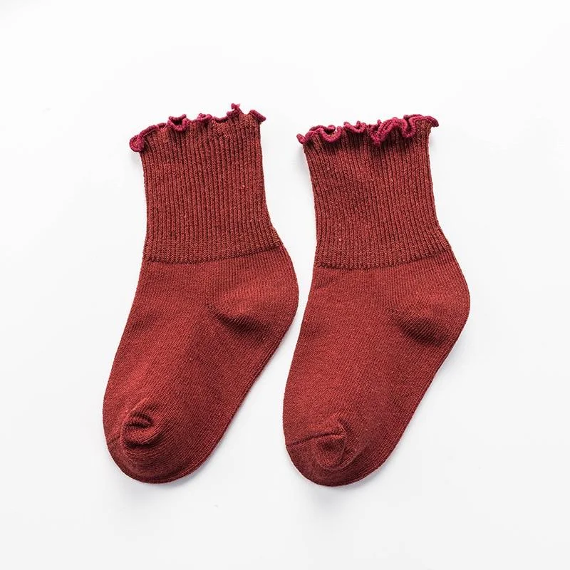 YWHUANSEN 1 to 8 Yr 10 Colors Spring Autumn Children's Socks Candy-colored Cotton Socks For Girls Ruffle Edge Kids Socks Toddler