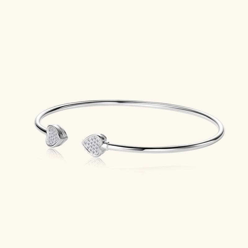 925 Sterling Silver Moissanite Heart Shape Bangle