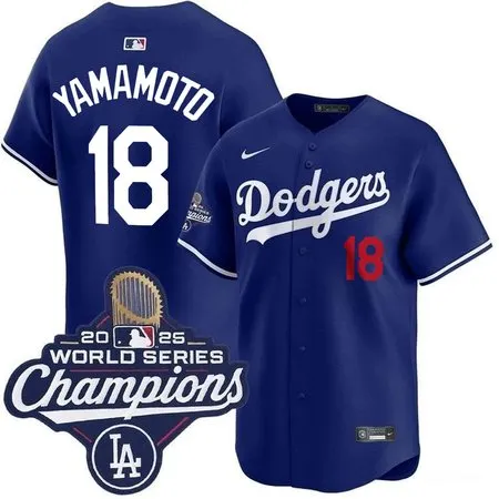 Youth Los Angeles Dodgers #18 Yoshinobu Yamamoto  Royal 2025 World Series Champions Home Limited Jersey