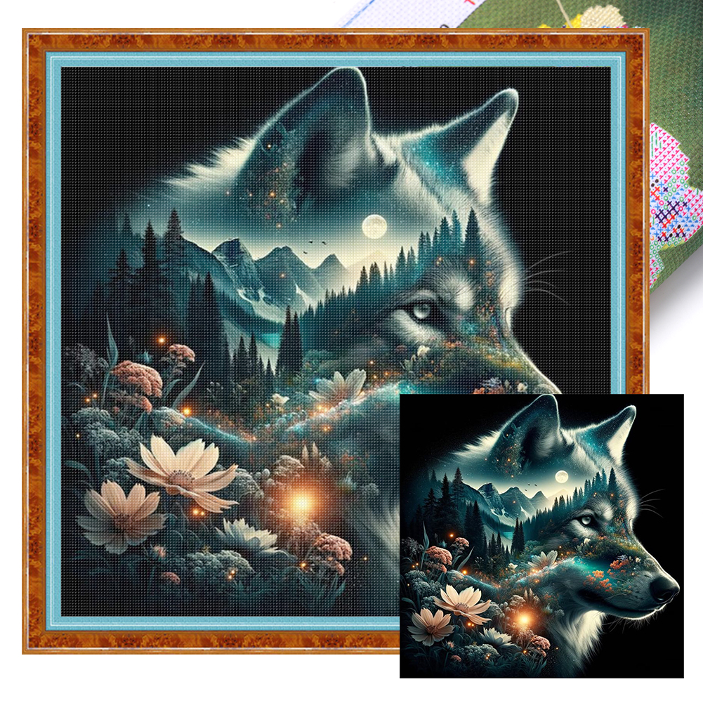 Silhouette-wolf Full 11CT Pre-stamped Canvas(40*40cm) Cross Stitch