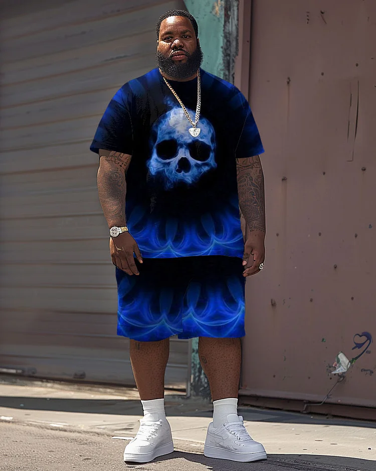 Men's Plus Size Street Casual Skull Ghost Printed T-Shirt Shorts Suit