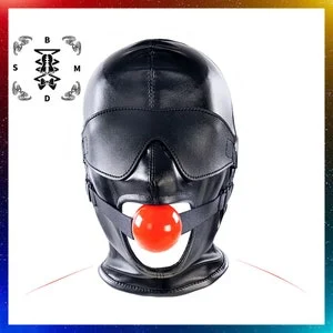 pornhint Pornhint Bondage Hood with Detachable Blindfold and Red Silicone Ball Gag Customizable,Lace Up Slave Head Hood Mask Men's/Women's Size,BDSM Sex Toys
