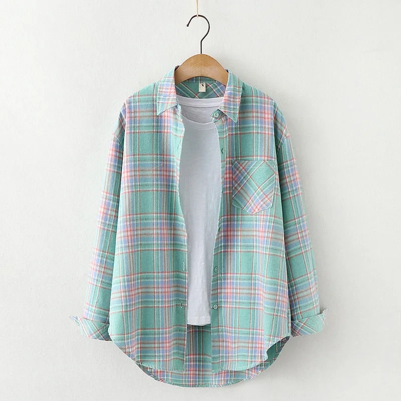 2021 New Women Long Sleeve Shirts Excellent Quality Female Plaid Shirt Loose Blouses Fresh Casual Design Lady Tops Clothes