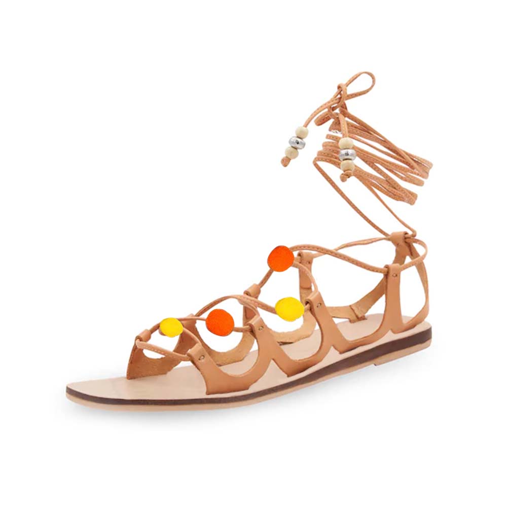 Multicolor  Gladiator Sandals Hallow Lace Up Ankle Strap Flats Sandals Nicepairs