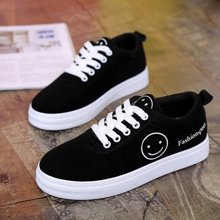 2020 Women Canvas Shoes Summer/Autumn Flats Women Canvas Shoes Classic Lace Up Smiley Face Walking Fashion Women Sneakers