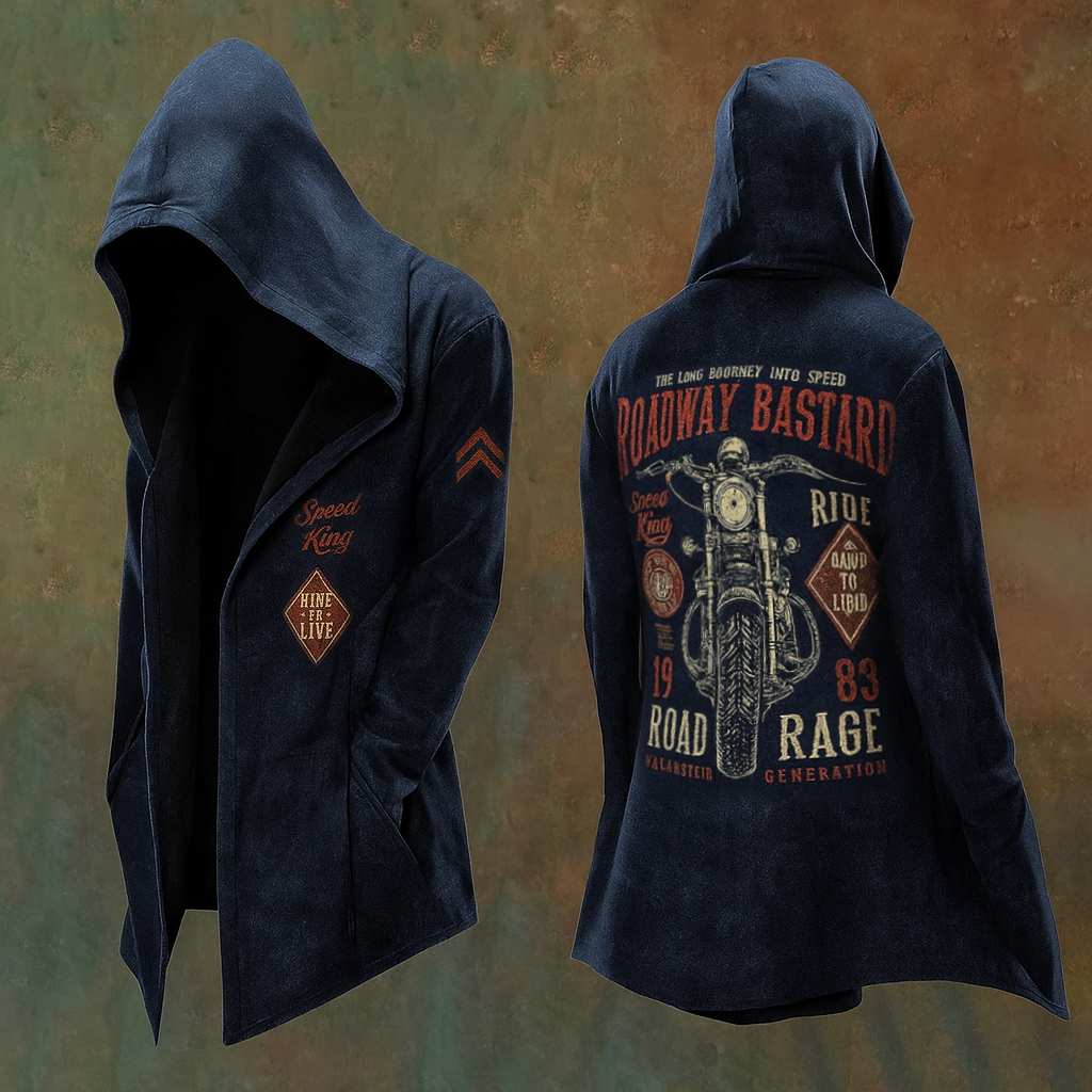 Men's Vintage Distressed Western Biker Design Streetwear Hooded Jacket / Rvogue / Rvogue